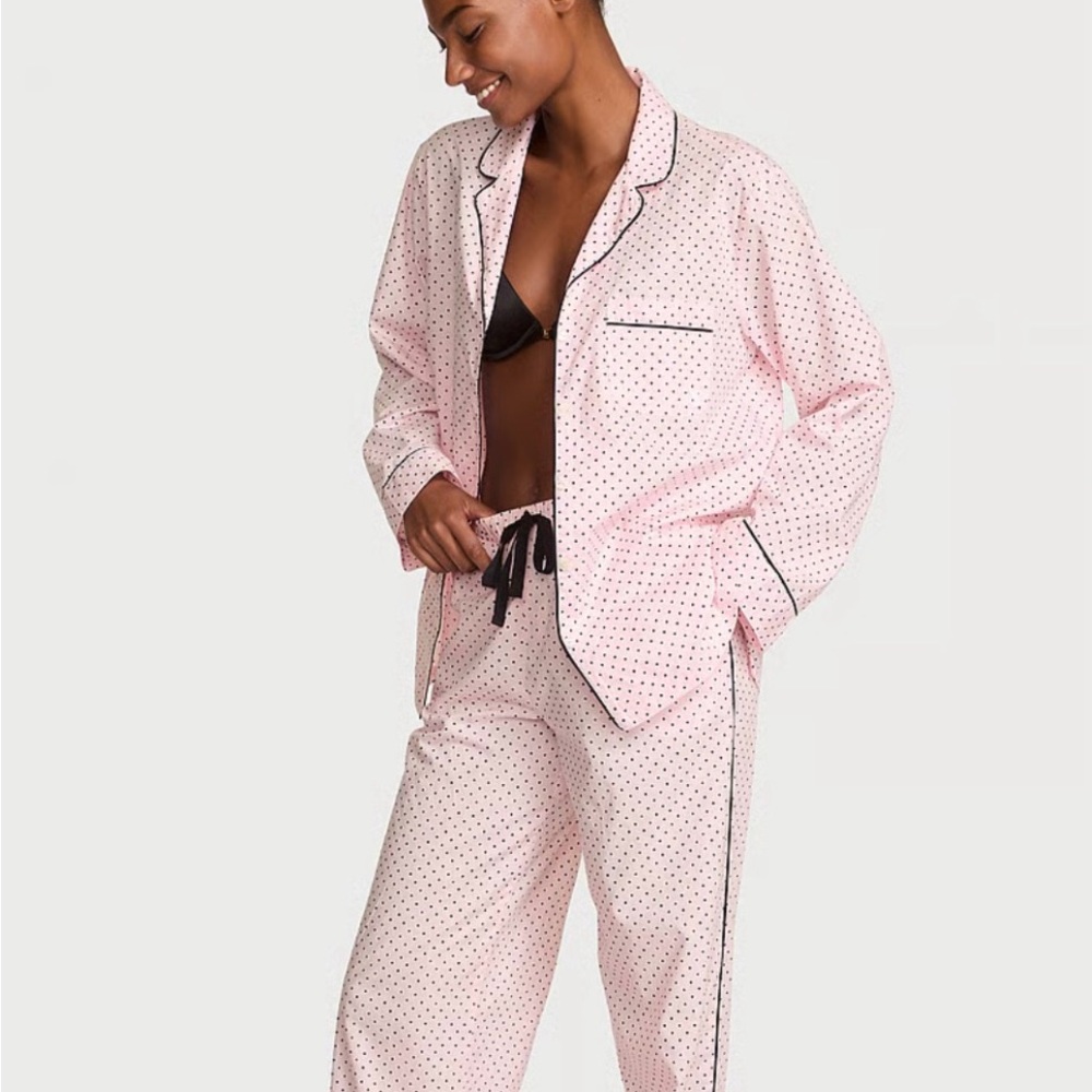 Victoria’s Secret Heritage Cotton Long Pink Polka Dot Pajama Set Large - Picture 1 of 5